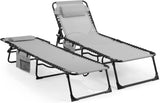 Unovivy Outdoor Chaise Lounge Chairs Set of 2, Portable Folding Pool Lounge Chair with 5 - Position Reclining Back, Teslin Tanning Chair for Pool, Beach, Patio, Sunbathing - Wigtrends