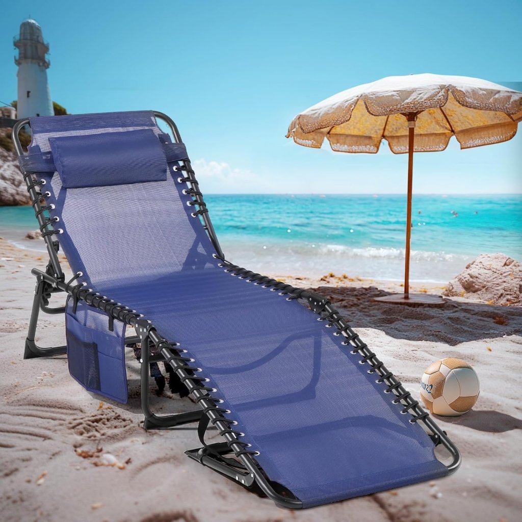 Unovivy Outdoor Chaise Lounge Chairs Set of 2, Portable Folding Pool Lounge Chair with 5 - Position Reclining Back, Teslin Tanning Chair for Pool, Beach, Patio, Sunbathing - Wigtrends