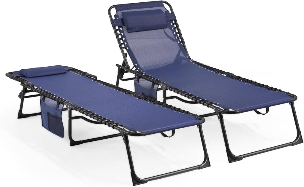 Unovivy Outdoor Chaise Lounge Chairs Set of 2, Portable Folding Pool Lounge Chair with 5 - Position Reclining Back, Teslin Tanning Chair for Pool, Beach, Patio, Sunbathing - Wigtrends