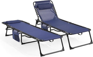 Unovivy Outdoor Chaise Lounge Chairs Set of 2, Portable Folding Pool Lounge Chair with 5 - Position Reclining Back, Teslin Tanning Chair for Pool, Beach, Patio, Sunbathing - Wigtrends