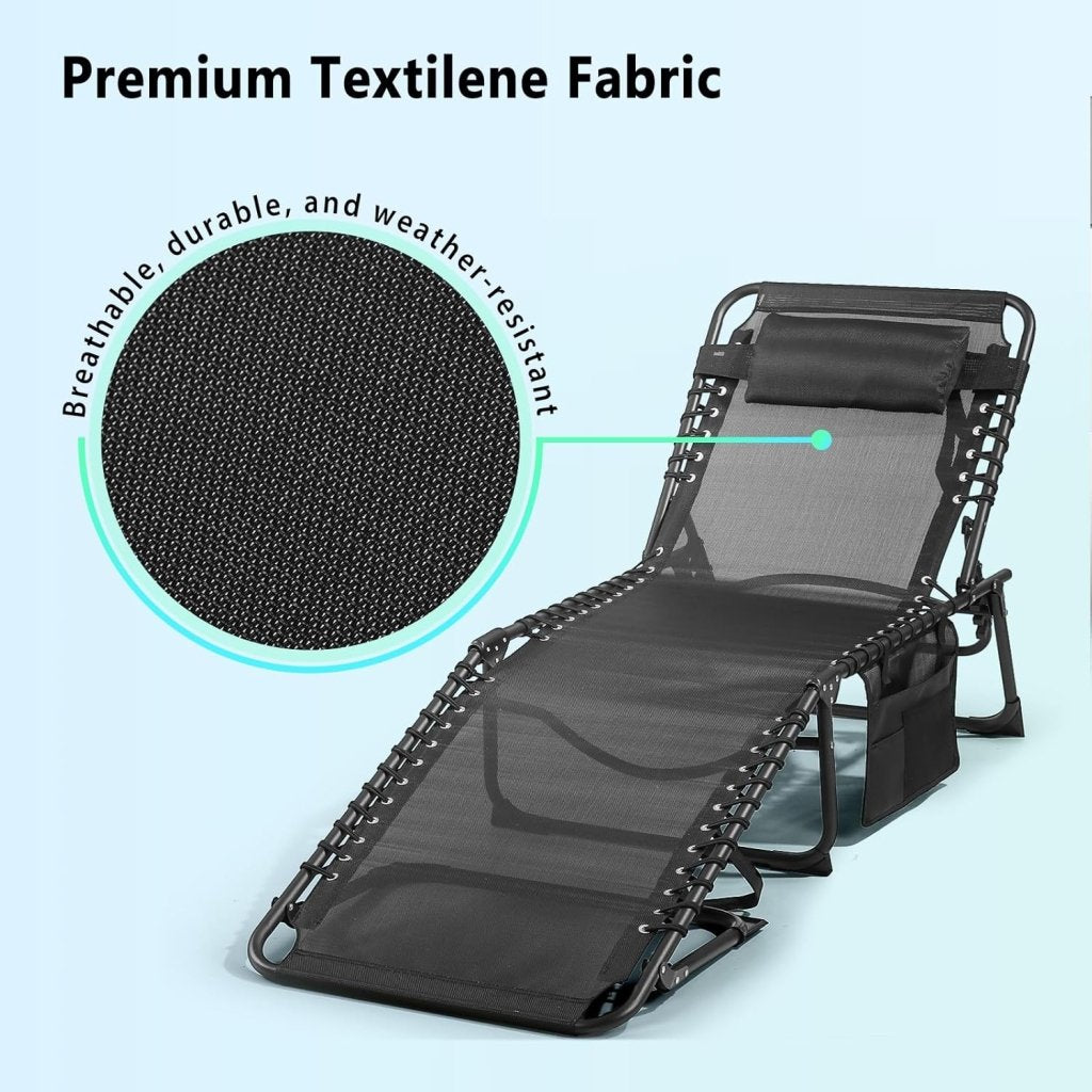 Unovivy Outdoor Chaise Lounge Chairs Set of 2, Portable Folding Pool Lounge Chair with 5 - Position Reclining Back, Teslin Tanning Chair for Pool, Beach, Patio, Sunbathing - Wigtrends
