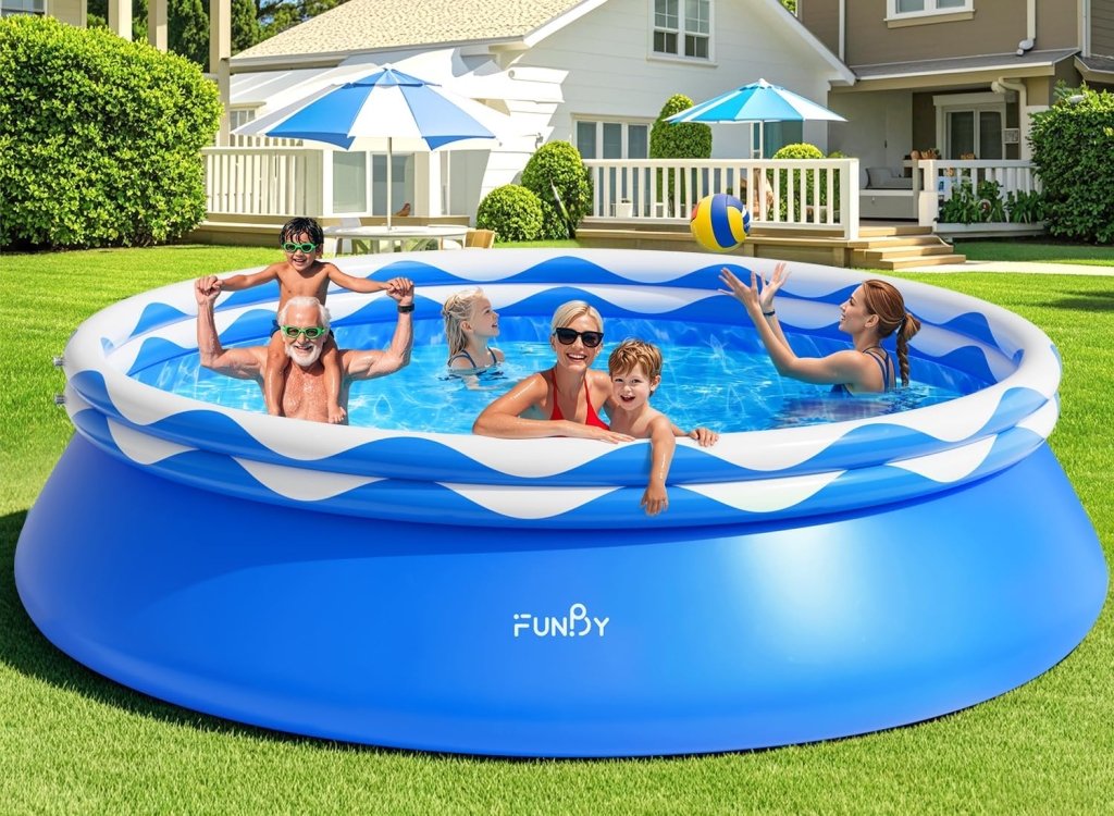 Upgraded Double Rings Inflatable Above Ground Pool Easy Set,Inflatable Swimming Pool for Adults,Inflatable Top Rings Above Ground Swimming Pool,Water Ripple Print,500 Gal Capacity (8ftx26in) - Wigtrends
