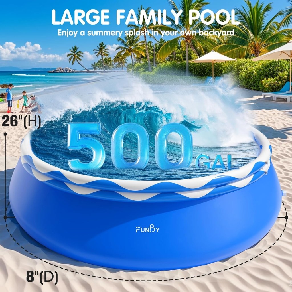 Upgraded Double Rings Inflatable Above Ground Pool Easy Set,Inflatable Swimming Pool for Adults,Inflatable Top Rings Above Ground Swimming Pool,Water Ripple Print,500 Gal Capacity (8ftx26in) - Wigtrends