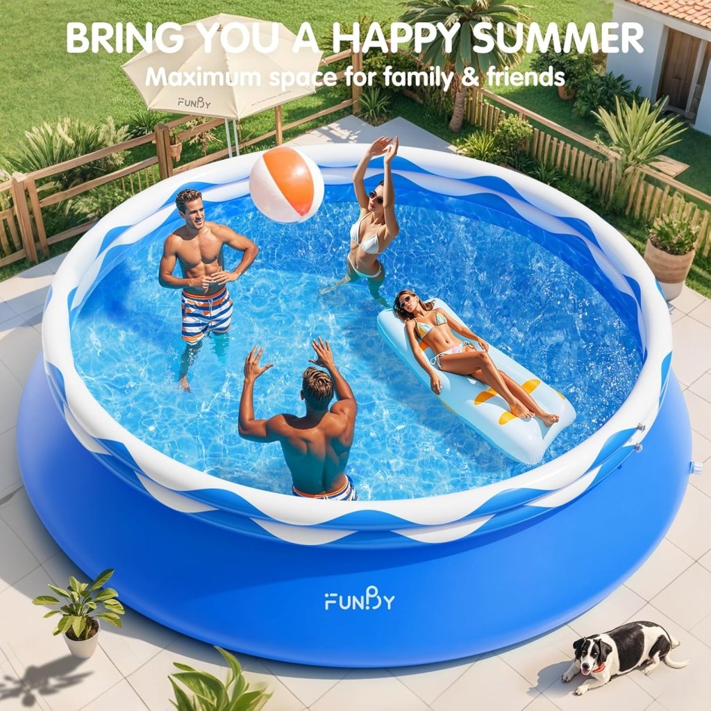 Upgraded Double Rings Inflatable Above Ground Pool Easy Set,Inflatable Swimming Pool for Adults,Inflatable Top Rings Above Ground Swimming Pool,Water Ripple Print,500 Gal Capacity (8ftx26in) - Wigtrends