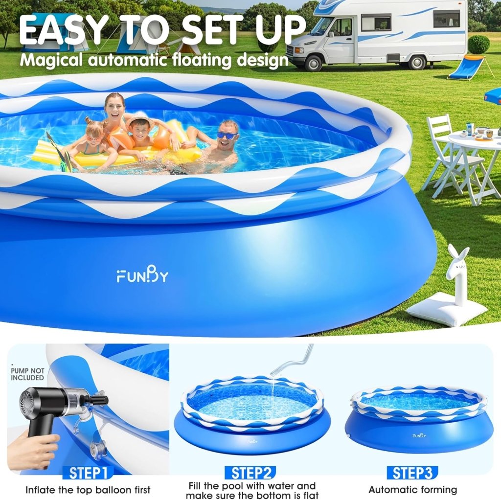 Upgraded Double Rings Inflatable Above Ground Pool Easy Set,Inflatable Swimming Pool for Adults,Inflatable Top Rings Above Ground Swimming Pool,Water Ripple Print,500 Gal Capacity (8ftx26in) - Wigtrends