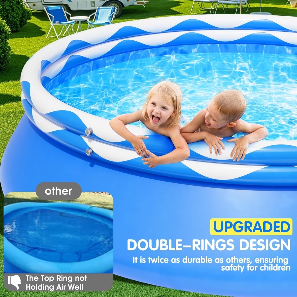 Upgraded Double Rings Inflatable Above Ground Pool Easy Set,Inflatable Swimming Pool for Adults,Inflatable Top Rings Above Ground Swimming Pool,Water Ripple Print,500 Gal Capacity (8ftx26in) - Wigtrends
