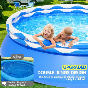 Upgraded Double Rings Inflatable Above Ground Pool Easy Set,Inflatable Swimming Pool for Adults,Inflatable Top Rings Above Ground Swimming Pool,Water Ripple Print,500 Gal Capacity (8ftx26in) - Wigtrends