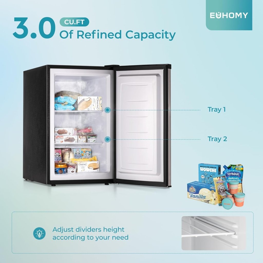 Upright freezer, 3.0Cubic Feet, Single Door Compact Mini Freezer with Reversible Door Small freezer for Home/Dorms/Apartment/Office - Wigtrends