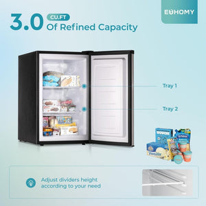 Upright freezer, 3.0Cubic Feet, Single Door Compact Mini Freezer with Reversible Door Small freezer for Home/Dorms/Apartment/Office - Wigtrends