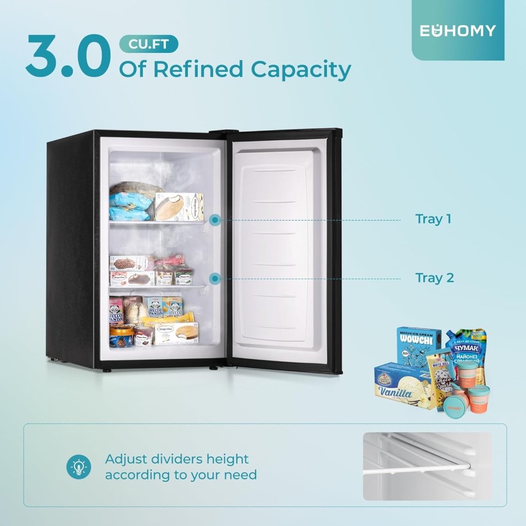 Upright freezer, 3.0Cubic Feet, Single Door Compact Mini Freezer with Reversible Door Small freezer for Home/Dorms/Apartment/Office - Wigtrends