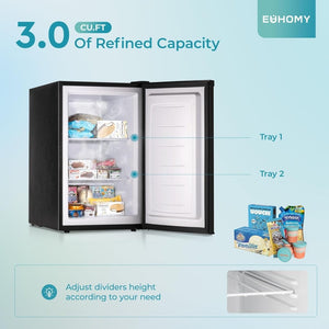 Upright freezer, 3.0Cubic Feet, Single Door Compact Mini Freezer with Reversible Door Small freezer for Home/Dorms/Apartment/Office - Wigtrends
