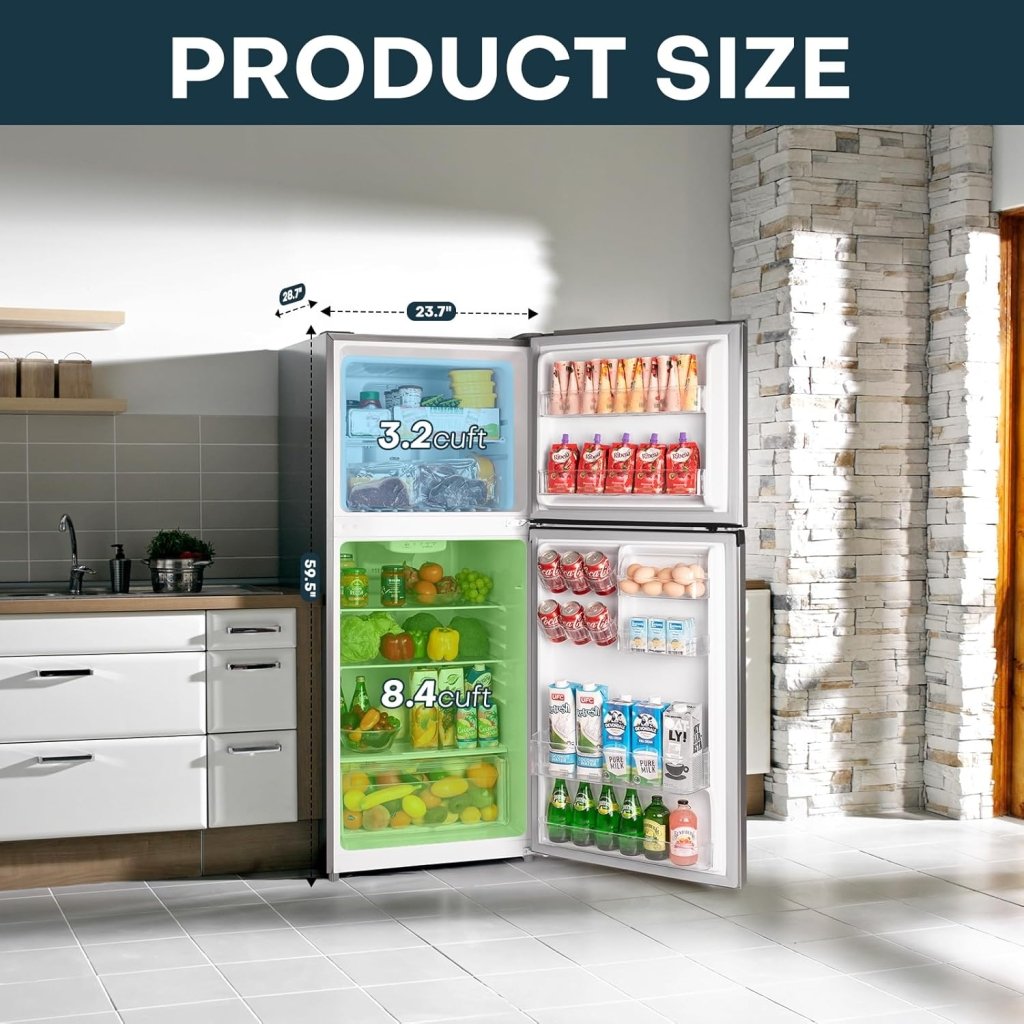 Upstreman 7.7 Cu.Ft. Refrigerator with Freezer, Double Door, Adjustable Thermostat, Large Capacity, Reversible Door Swing, Refrigerator for Apartment, Office, Dorm, Stainless (BD75) - Wigtrends
