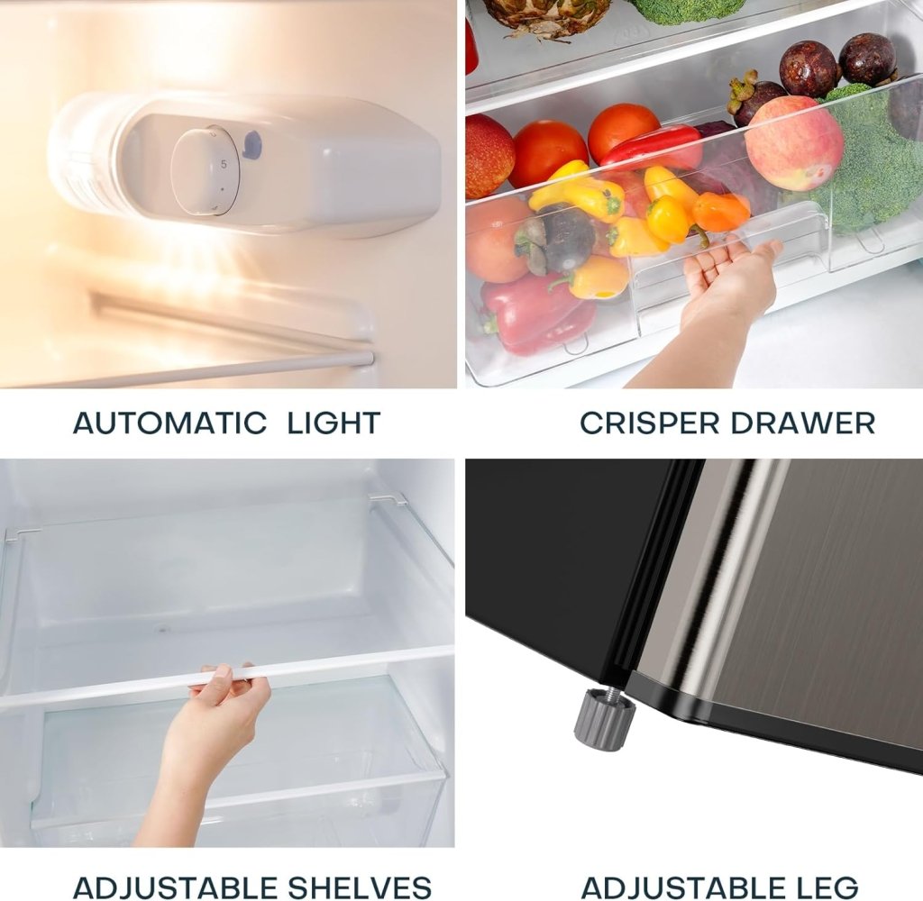 Upstreman 7.7 Cu.Ft. Refrigerator with Freezer, Double Door, Adjustable Thermostat, Large Capacity, Reversible Door Swing, Refrigerator for Apartment, Office, Dorm, Stainless (BD75) - Wigtrends