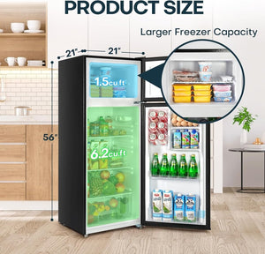 Upstreman 7.7 Cu.Ft. Refrigerator with Freezer, Double Door, Adjustable Thermostat, Large Capacity, Reversible Door Swing, Refrigerator for Apartment, Office, Dorm, Stainless (BD75) - Wigtrends