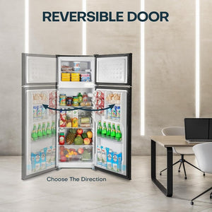 Upstreman 7.7 Cu.Ft. Refrigerator with Freezer, Double Door, Adjustable Thermostat, Large Capacity, Reversible Door Swing, Refrigerator for Apartment, Office, Dorm, Stainless (BD75) - Wigtrends