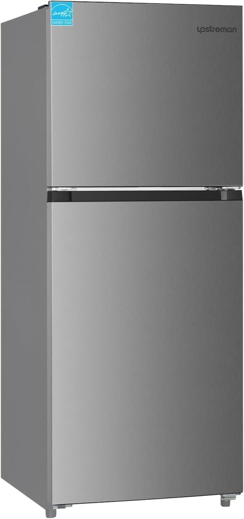 Upstreman 7.7 Cu.Ft. Refrigerator with Freezer, Double Door, Adjustable Thermostat, Large Capacity, Reversible Door Swing, Refrigerator for Apartment, Office, Dorm, Stainless (BD75) - Wigtrends