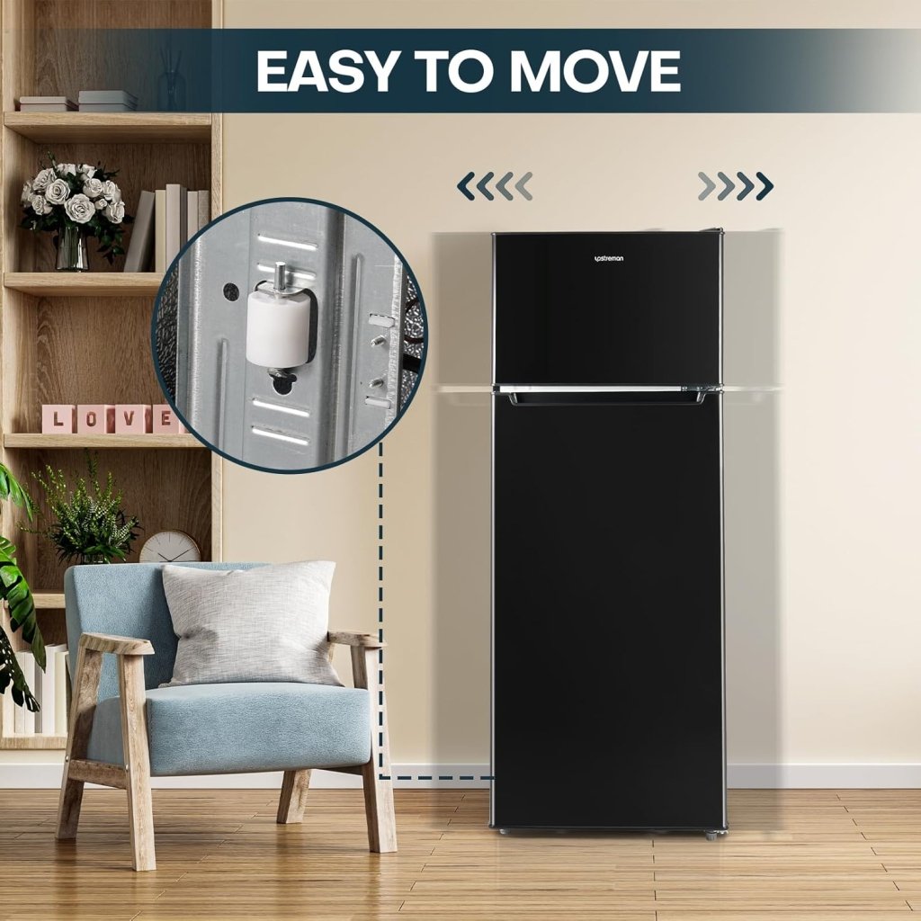 Upstreman 7.7 Cu.Ft. Refrigerator with Freezer, Double Door, Adjustable Thermostat, Large Capacity, Reversible Door Swing, Refrigerator for Apartment, Office, Dorm, Stainless (BD75) - Wigtrends