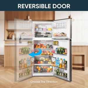 Upstreman 7.7 Cu.Ft. Refrigerator with Freezer, Double Door, Adjustable Thermostat, Large Capacity, Reversible Door Swing, Refrigerator for Apartment, Office, Dorm, Stainless (BD75) - Wigtrends