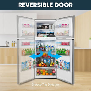 Upstreman 7.7 Cu.Ft. Refrigerator with Freezer, Double Door, Adjustable Thermostat, Large Capacity, Reversible Door Swing, Refrigerator for Apartment, Office, Dorm, Stainless (BD75) - Wigtrends