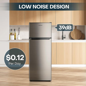 Upstreman 7.7 Cu.Ft. Refrigerator with Freezer, Double Door, Adjustable Thermostat, Large Capacity, Reversible Door Swing, Refrigerator for Apartment, Office, Dorm, Stainless (BD75) - Wigtrends