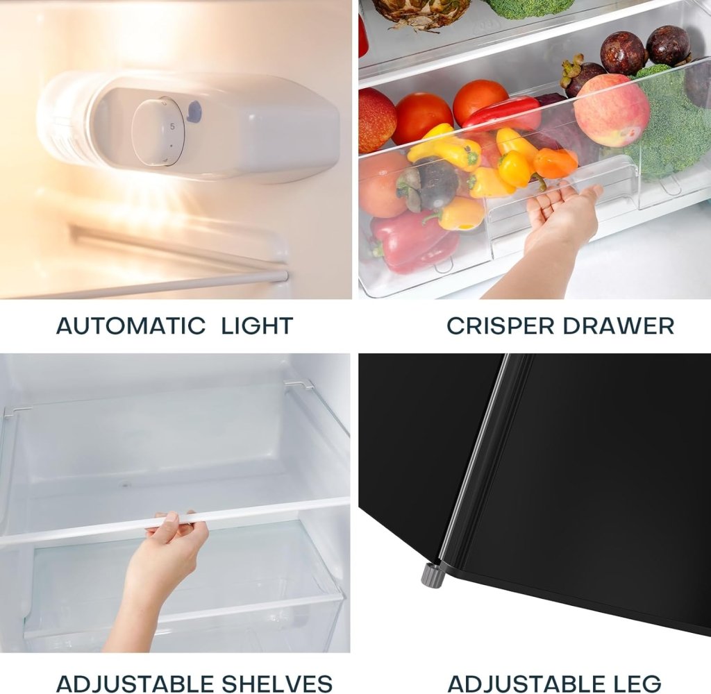 Upstreman 7.7 Cu.Ft. Refrigerator with Freezer, Double Door, Adjustable Thermostat, Large Capacity, Reversible Door Swing, Refrigerator for Apartment, Office, Dorm, Stainless (BD75) - Wigtrends