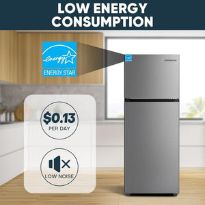 Upstreman 7.7 Cu.Ft. Refrigerator with Freezer, Double Door, Adjustable Thermostat, Large Capacity, Reversible Door Swing, Refrigerator for Apartment, Office, Dorm, Stainless (BD75) - Wigtrends