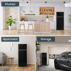 Upstreman 7.7 Cu.Ft. Refrigerator with Freezer, Double Door, Adjustable Thermostat, Large Capacity, Reversible Door Swing, Refrigerator for Apartment, Office, Dorm, Stainless (BD75) - Wigtrends