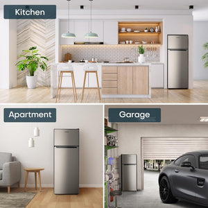 Upstreman 7.7 Cu.Ft. Refrigerator with Freezer, Double Door, Adjustable Thermostat, Large Capacity, Reversible Door Swing, Refrigerator for Apartment, Office, Dorm, Stainless (BD75) - Wigtrends