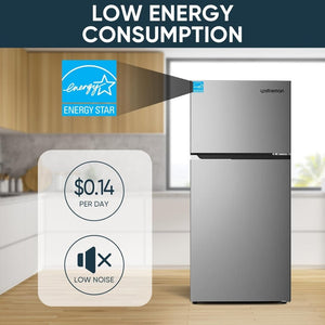 Upstreman 7.7 Cu.Ft. Refrigerator with Freezer, Double Door, Adjustable Thermostat, Large Capacity, Reversible Door Swing, Refrigerator for Apartment, Office, Dorm, Stainless (BD75) - Wigtrends