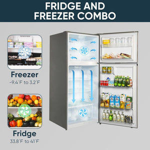 Upstreman 7.7 Cu.Ft. Refrigerator with Freezer, Double Door, Adjustable Thermostat, Large Capacity, Reversible Door Swing, Refrigerator for Apartment, Office, Dorm, Stainless (BD75) - Wigtrends