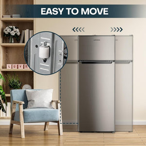 Upstreman 7.7 Cu.Ft. Refrigerator with Freezer, Double Door, Adjustable Thermostat, Large Capacity, Reversible Door Swing, Refrigerator for Apartment, Office, Dorm, Stainless (BD75) - Wigtrends