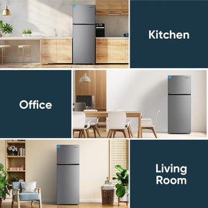 Upstreman 7.7 Cu.Ft. Refrigerator with Freezer, Double Door, Adjustable Thermostat, Large Capacity, Reversible Door Swing, Refrigerator for Apartment, Office, Dorm, Stainless (BD75) - Wigtrends