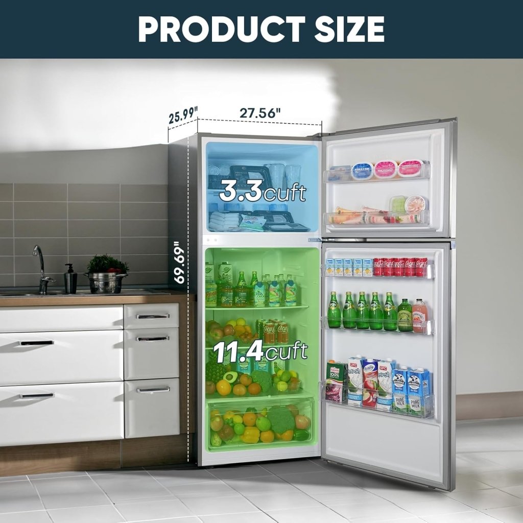 Upstreman 7.7 Cu.Ft. Refrigerator with Freezer, Double Door, Adjustable Thermostat, Large Capacity, Reversible Door Swing, Refrigerator for Apartment, Office, Dorm, Stainless (BD75) - Wigtrends
