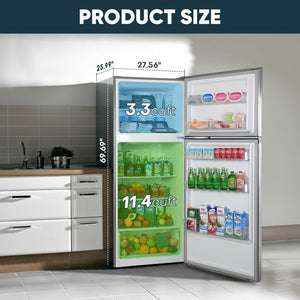 Upstreman 7.7 Cu.Ft. Refrigerator with Freezer, Double Door, Adjustable Thermostat, Large Capacity, Reversible Door Swing, Refrigerator for Apartment, Office, Dorm, Stainless (BD75) - Wigtrends
