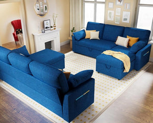 VanAcc Sofa Bed, Sleeper Sofa with Storage Chaise - 2 in 1 Pull Out Couch Living Room, Comfy Sleeper Couch - Wigtrends