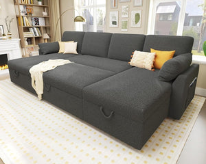 VanAcc Sofa Bed, Sleeper Sofa with Storage Chaise - 2 in 1 Pull Out Couch Living Room, Comfy Sleeper Couch - Wigtrends