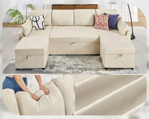 VanAcc Sofa Bed, Sleeper Sofa with Storage Chaise - 2 in 1 Pull Out Couch Living Room, Comfy Sleeper Couch - Wigtrends