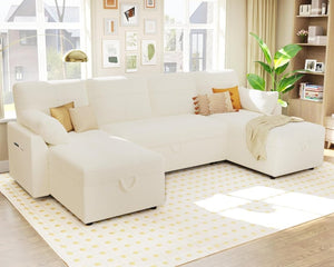 VanAcc Sofa Bed, Sleeper Sofa with Storage Chaise - 2 in 1 Pull Out Couch Living Room, Comfy Sleeper Couch - Wigtrends