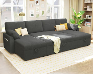 VanAcc Sofa Bed, Sleeper Sofa with Storage Chaise - 2 in 1 Pull Out Couch Living Room, Comfy Sleeper Couch - Wigtrends