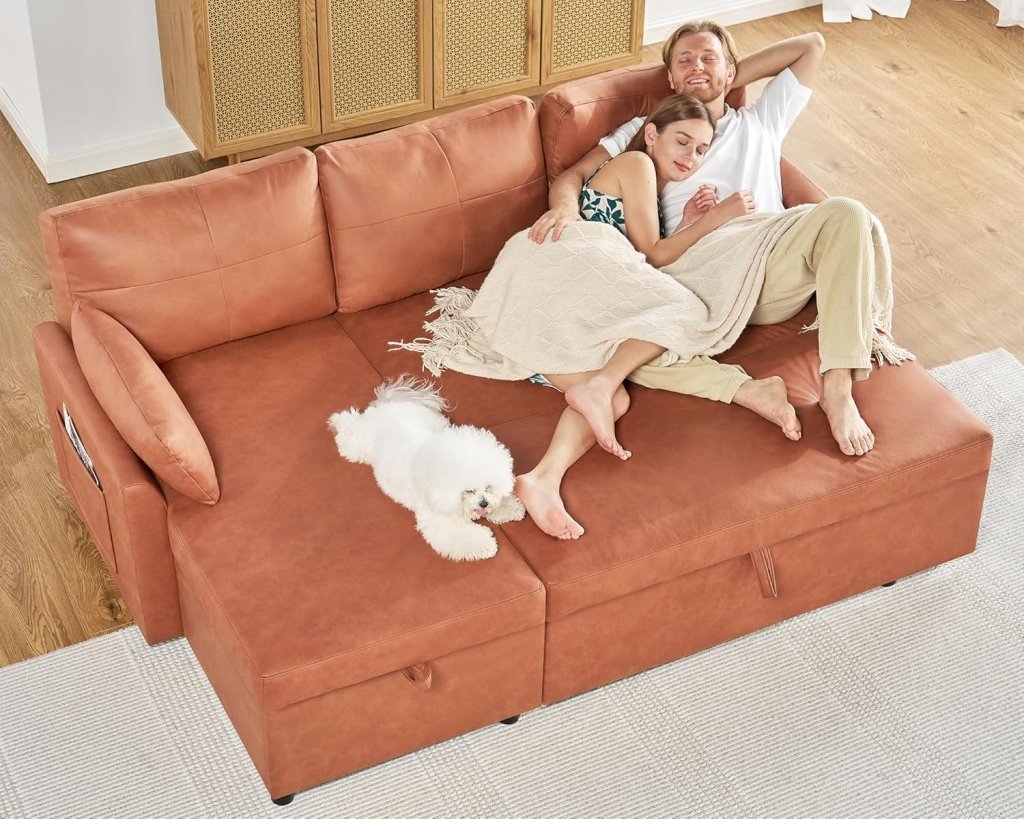 VanAcc Sofa Bed, Sleeper Sofa with Storage Chaise - 2 in 1 Pull Out Couch Living Room, Comfy Sleeper Couch - Wigtrends