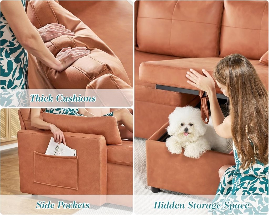 VanAcc Sofa Bed, Sleeper Sofa with Storage Chaise - 2 in 1 Pull Out Couch Living Room, Comfy Sleeper Couch - Wigtrends