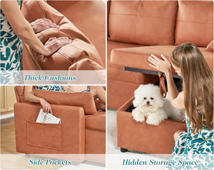 VanAcc Sofa Bed, Sleeper Sofa with Storage Chaise - 2 in 1 Pull Out Couch Living Room, Comfy Sleeper Couch - Wigtrends