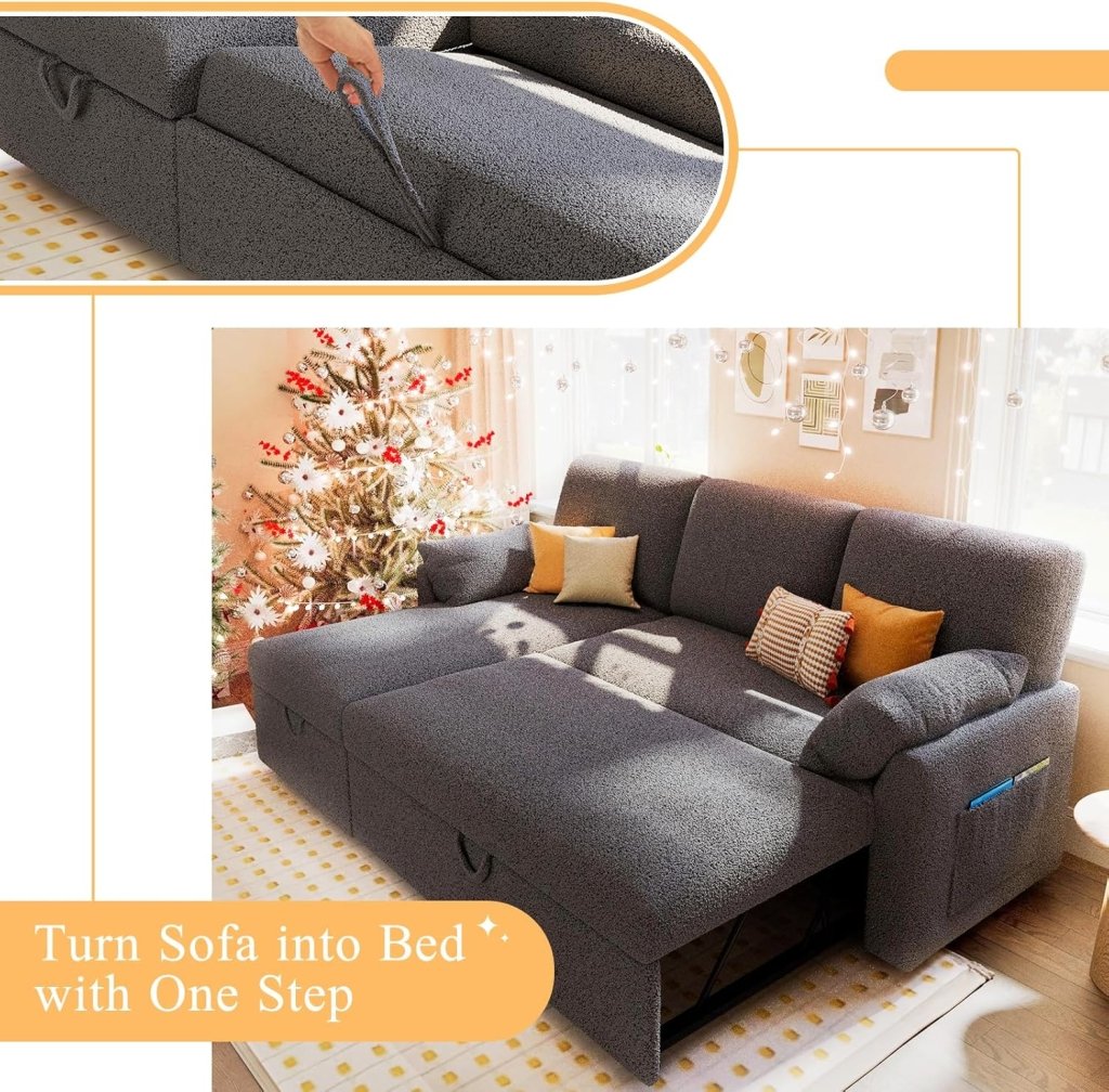 VanAcc Sofa Bed, Sleeper Sofa with Storage Chaise - 2 in 1 Pull Out Couch Living Room, Comfy Sleeper Couch - Wigtrends
