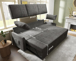 VanAcc Sofa Bed, Sleeper Sofa with Storage Chaise - 2 in 1 Pull Out Couch Living Room, Comfy Sleeper Couch - Wigtrends