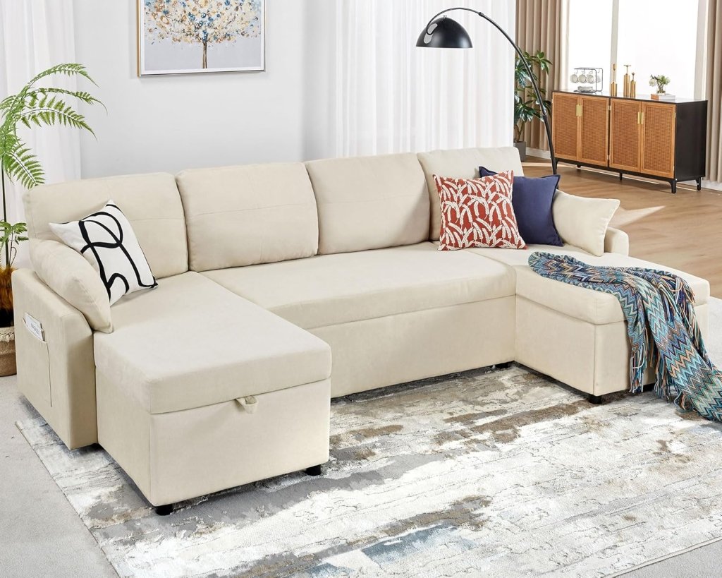 VanAcc Sofa Bed, Sleeper Sofa with Storage Chaise - 2 in 1 Pull Out Couch Living Room, Comfy Sleeper Couch - Wigtrends