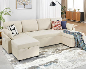VanAcc Sofa Bed, Sleeper Sofa with Storage Chaise - 2 in 1 Pull Out Couch Living Room, Comfy Sleeper Couch - Wigtrends