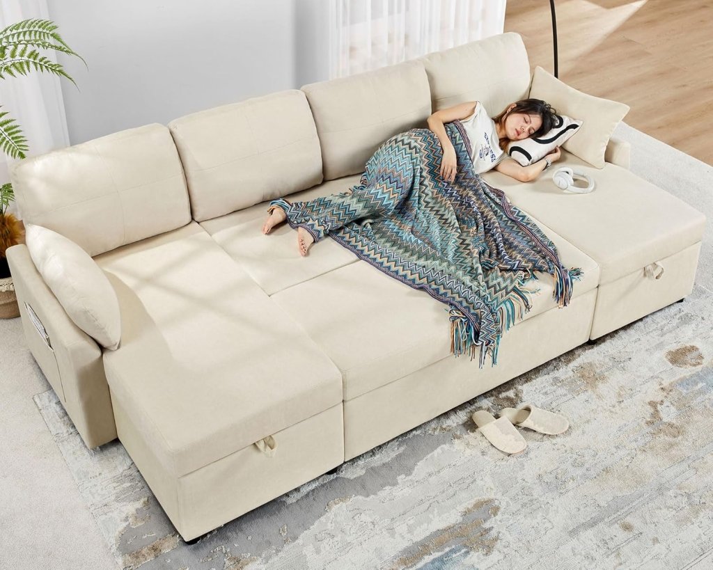 VanAcc Sofa Bed, Sleeper Sofa with Storage Chaise - 2 in 1 Pull Out Couch Living Room, Comfy Sleeper Couch - Wigtrends