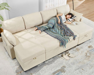 VanAcc Sofa Bed, Sleeper Sofa with Storage Chaise - 2 in 1 Pull Out Couch Living Room, Comfy Sleeper Couch - Wigtrends