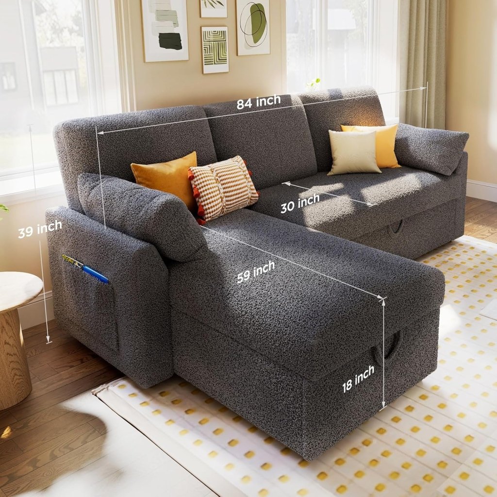 VanAcc Sofa Bed, Sleeper Sofa with Storage Chaise - 2 in 1 Pull Out Couch Living Room, Comfy Sleeper Couch - Wigtrends