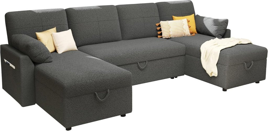VanAcc Sofa Bed, Sleeper Sofa with Storage Chaise - 2 in 1 Pull Out Couch Living Room, Comfy Sleeper Couch - Wigtrends
